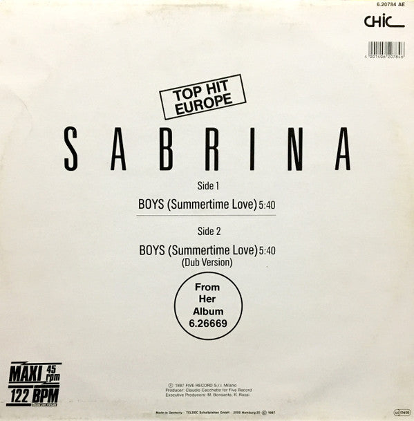 Sabrina : Boys (Summertime Love) (12", Maxi)