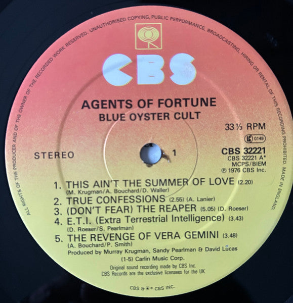 Blue Öyster Cult : Agents Of Fortune (LP, Album, RE, Gat)