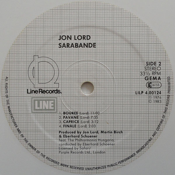 Jon Lord : Sarabande (LP, Album, RE, Whi)