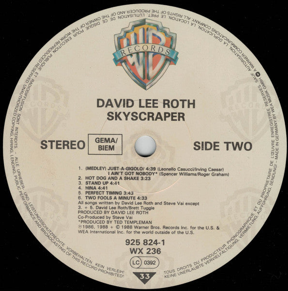 David Lee Roth : Skyscraper (LP, Album)