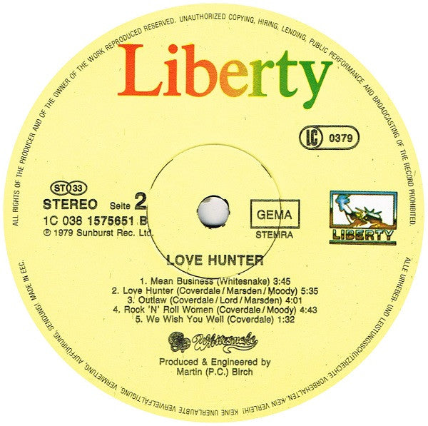 Whitesnake : Lovehunter (LP, Album, RE)