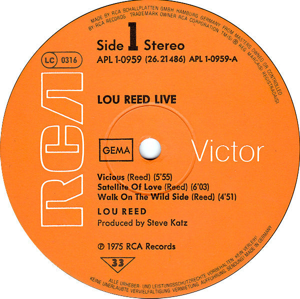 Lou Reed : Lou Reed Live (LP, Album, RE)