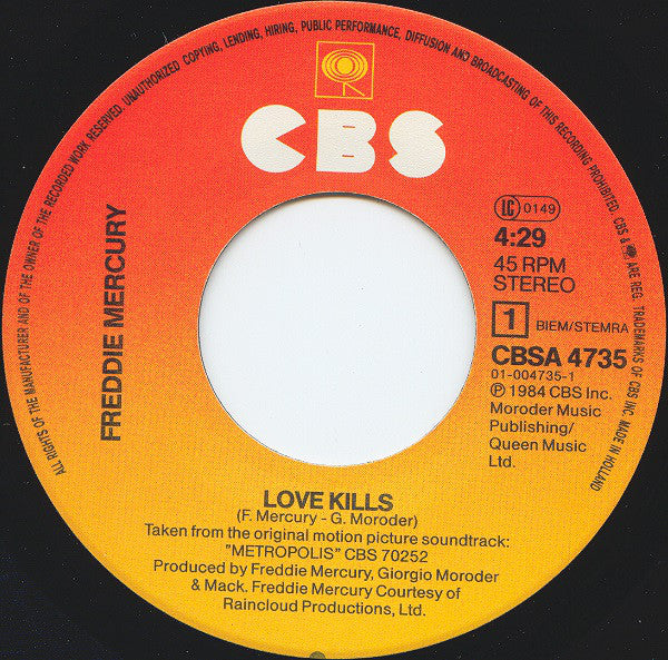Freddie Mercury : Love Kills (7", Single)