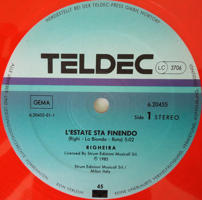 Righeira : L'Estate Sta Finendo (12", Maxi, Ora)