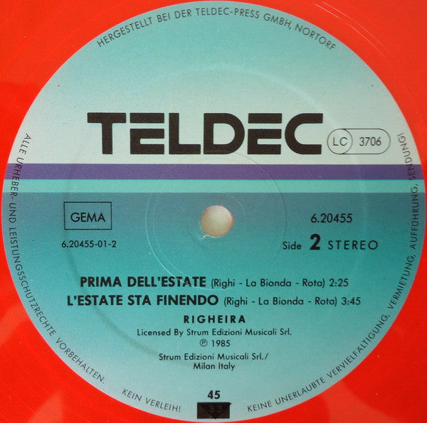 Righeira : L'Estate Sta Finendo (12", Maxi, Ora)