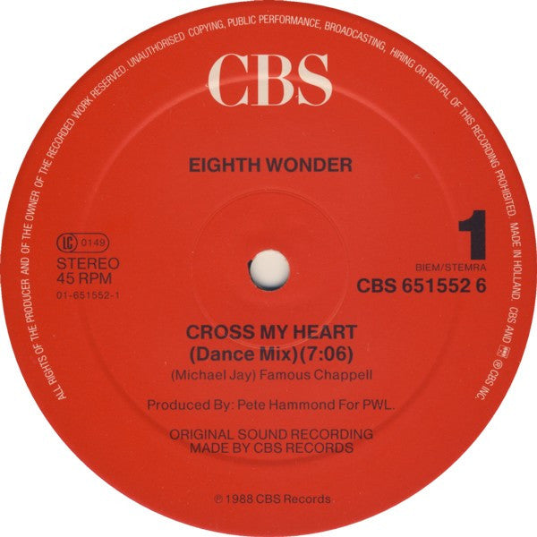 Eighth Wonder : Cross My Heart (Dance Mix) (12", Maxi)