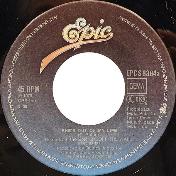 Michael Jackson : She's Out Of My Life (7", Single)