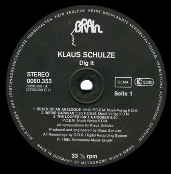 Klaus Schulze : Dig It (LP, Album, RE, Bla)