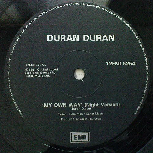 Duran Duran : My Own Way (Night Version) (12", RP)