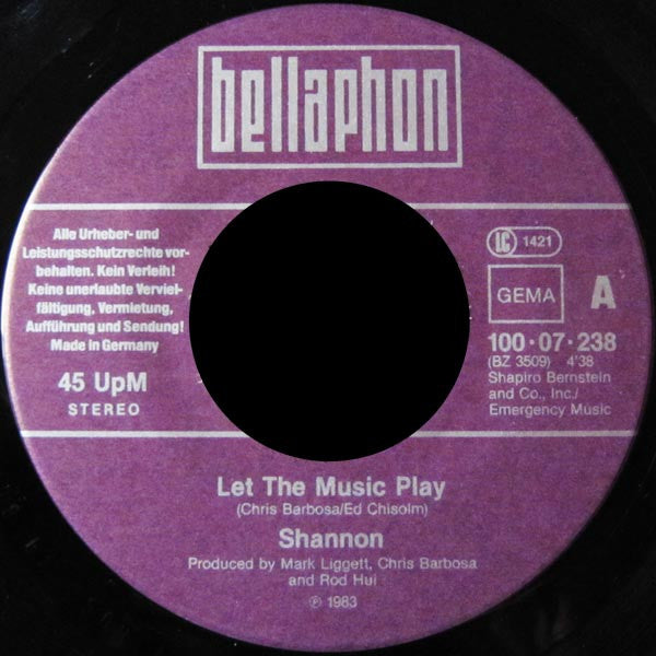 Shannon : Let The Music Play (7", Single)