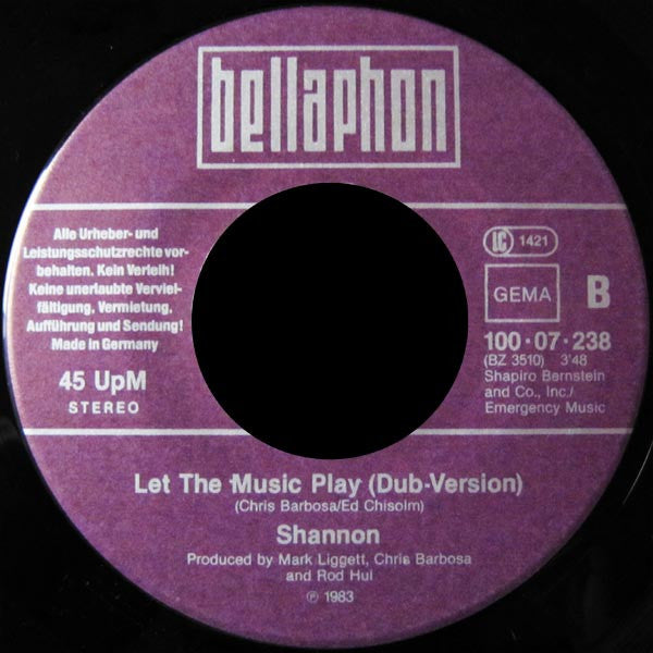 Shannon : Let The Music Play (7", Single)