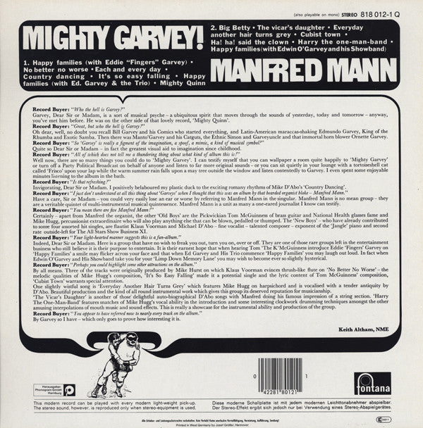 Manfred Mann : Mighty Garvey! (LP, Album, RE)