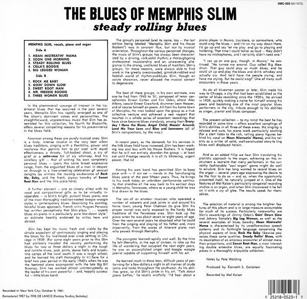 Memphis Slim : Steady Rolling Blues: The Blues Of Memphis Slim (LP, Album, RE)
