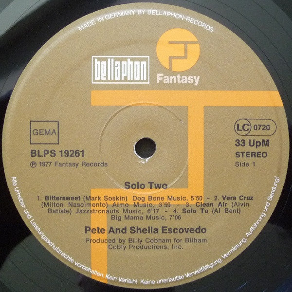 Pete & Sheila Escovedo : Solo Two (LP, Album)