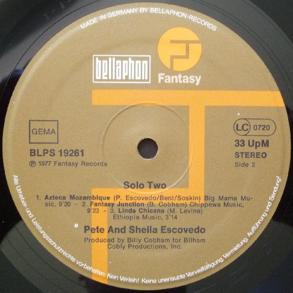 Pete & Sheila Escovedo : Solo Two (LP, Album)