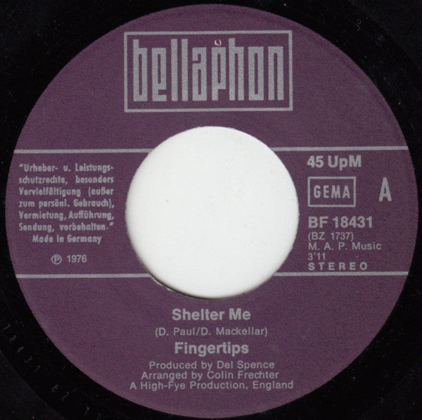 Fingertips (2) : Shelter Me  (7", Single)