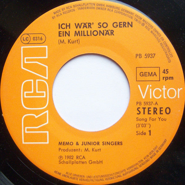 Memo (4) & Junior Singers : Ich Wär' So Gern Ein Millionär (7", Single)