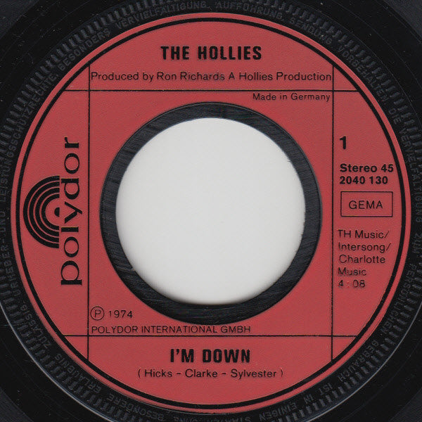 The Hollies : I'm Down (7", Single)