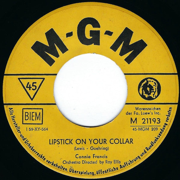 Connie Francis : Lipstick On Your Collar (7", Single)