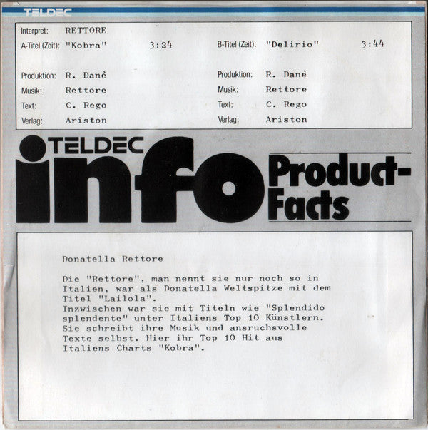 Rettore : Kobra (7", Single, Promo)