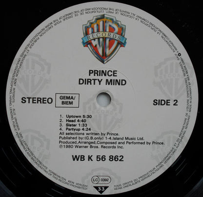 Prince : Dirty Mind (LP, Album, RE)