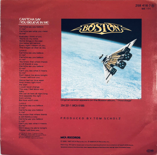 Boston : Can'tcha Say (You Believe In Me) (7", Single)