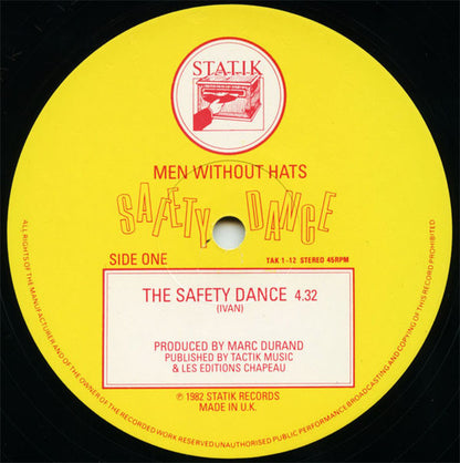 Men Without Hats : The Safety Dance (Extended 'Club Mix') (12", Single, EMI)