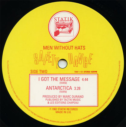 Men Without Hats : The Safety Dance (Extended 'Club Mix') (12", Single, EMI)