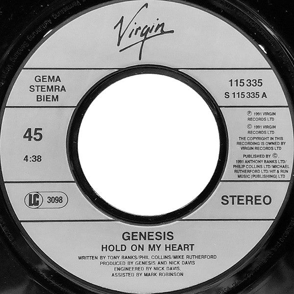 Genesis : Hold On My Heart (7", Single)