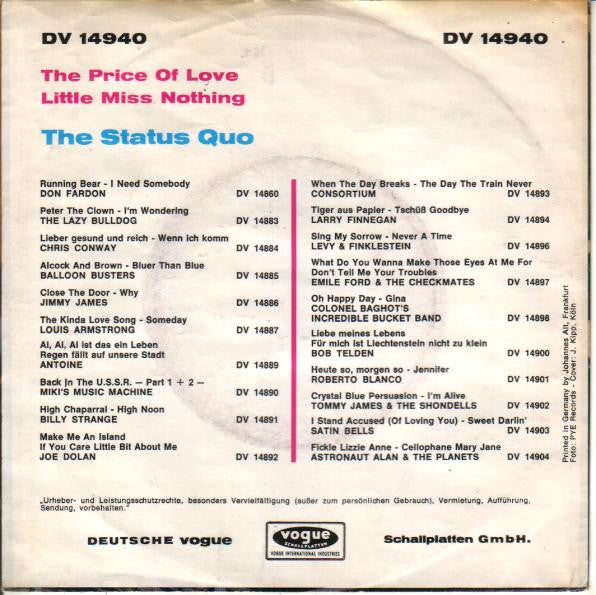 The Status Quo* : The Price Of Love (7", Single)