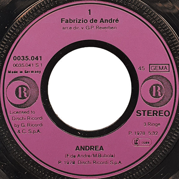 Fabrizio De André : Andrea (7", Single)
