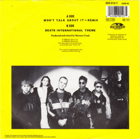 Beats International : Won't Talk About It (7", Single)