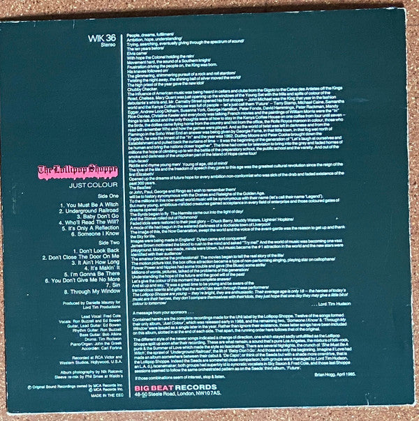 The Lollipop Shoppe : Just Colour (LP, Album, Mono, RE)
