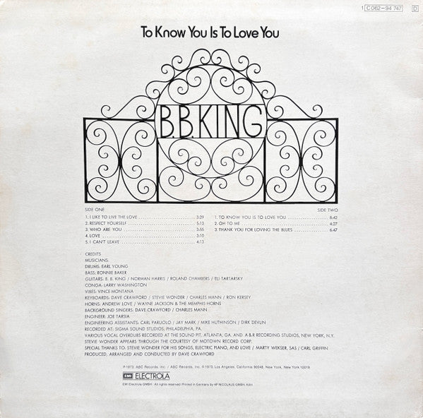 B.B. King : To Know You Is To Love You (LP, Album)