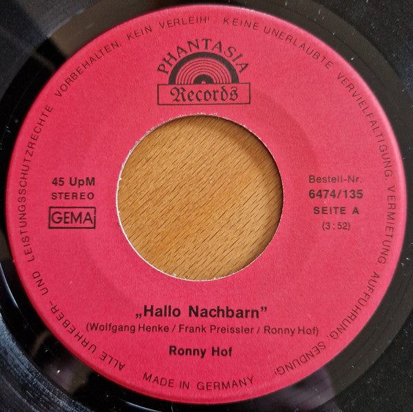 Ronny Hof : Hallo Nachbarn (7")