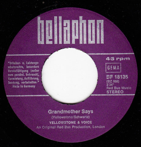 Yellowstone And Voice* : Days To Remember / Grandmother Says (7", Single)
