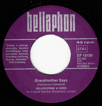 Yellowstone And Voice* : Days To Remember / Grandmother Says (7", Single)