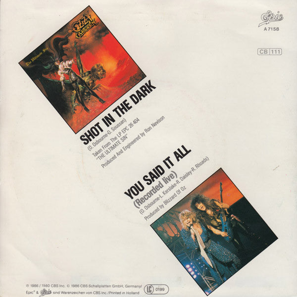 Ozzy Osbourne : Shot In The Dark (7", Single)