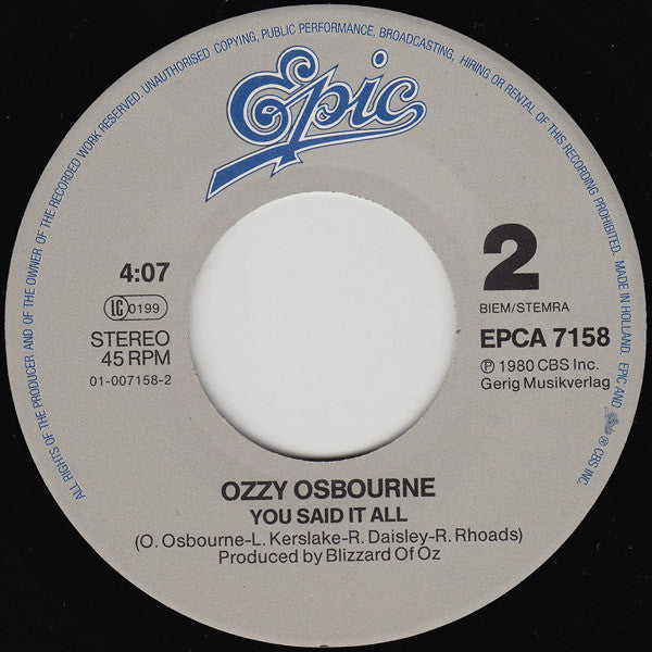 Ozzy Osbourne : Shot In The Dark (7", Single)