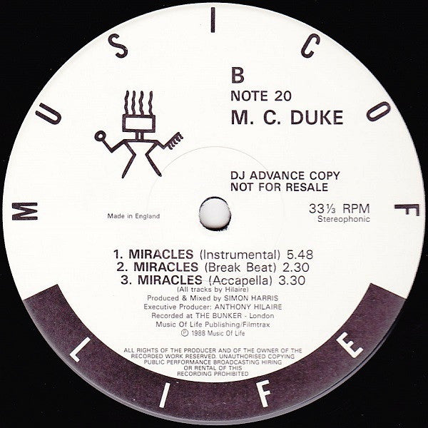 M. C. Duke* : Miracles (12", Promo)