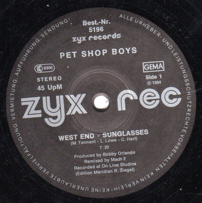 Pet Shop Boys : West End - Sunglasses (12", Single, Com)
