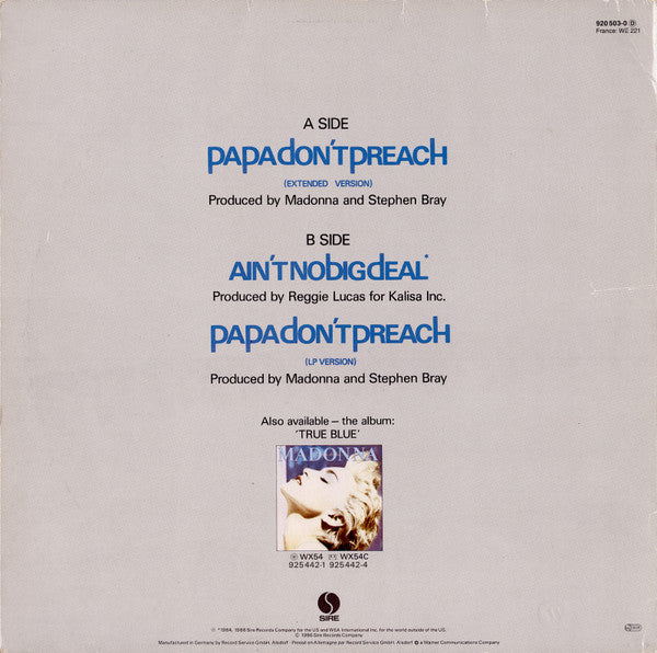 Madonna : Papa Don't Preach (Extended Version) (12", Maxi, Pos)