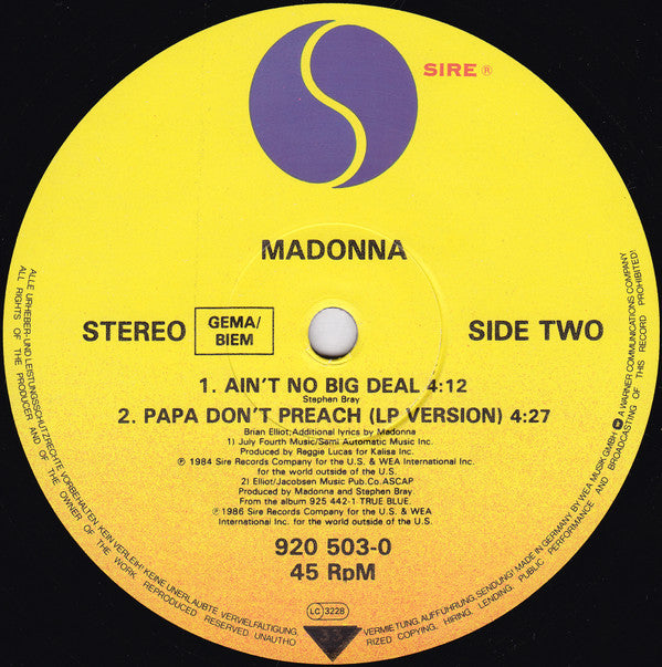 Madonna : Papa Don't Preach (Extended Version) (12", Maxi, Pos)