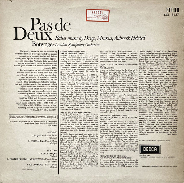 Riccardo Drigo, Ludwig Minkus, Daniel-Francois-Esprit Auber & Edvard Helsted, Richard Bonynge, London Symphony Orchestra : Pas De Deux (Ballet Music) (LP, RE)