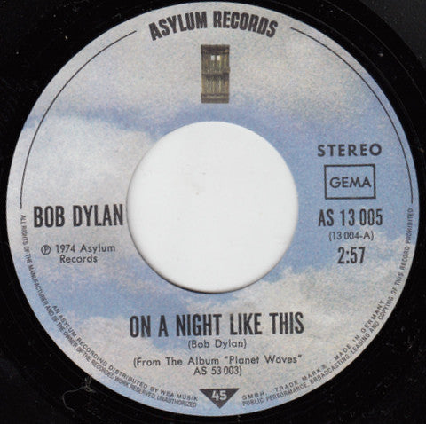 Bob Dylan : On A Night Like This (7", Single)