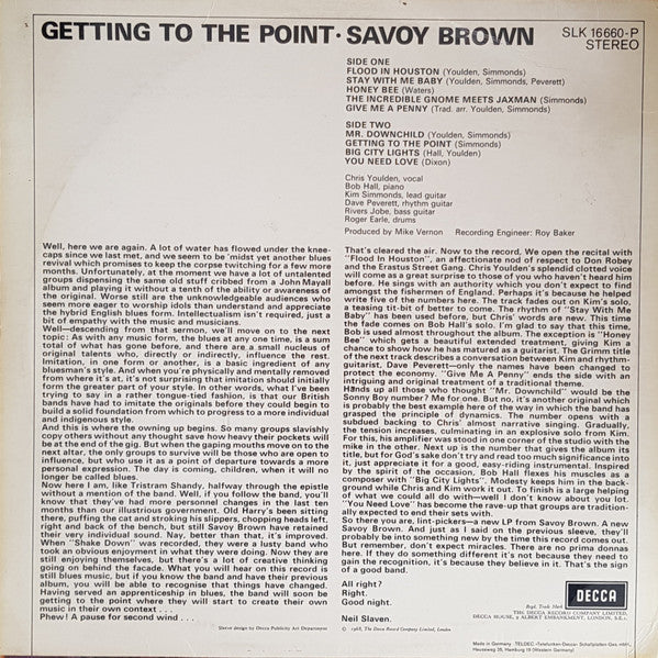 Savoy Brown : Getting To The Point (LP, Album)