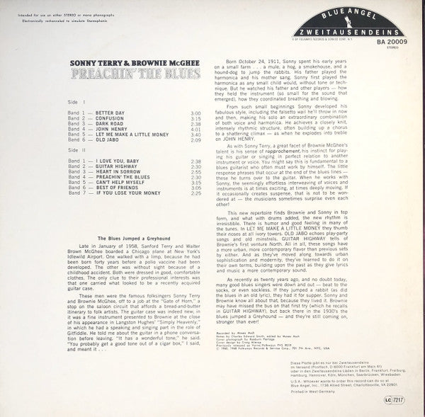 Sonny Terry & Brownie McGhee : Preachin' The Blues (LP, Album)