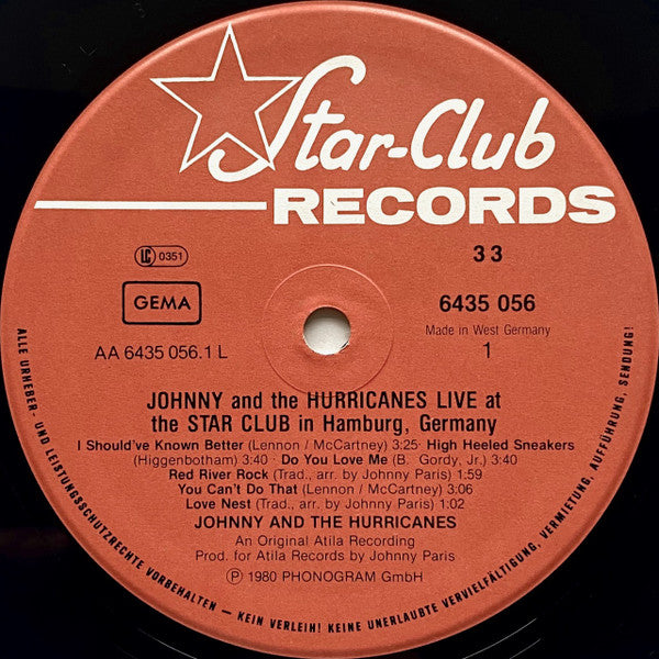 Johnny And The Hurricanes : Live At The Star Club In Hamburg, Germany (LP, Album, RE)