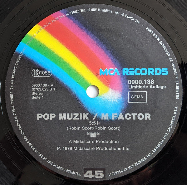 M (2) : Pop Muzik / M Factor (Special Disco-Version) (12", Maxi, Ltd)