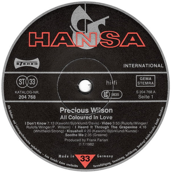 Precious Wilson : All Coloured In Love (LP, Album)